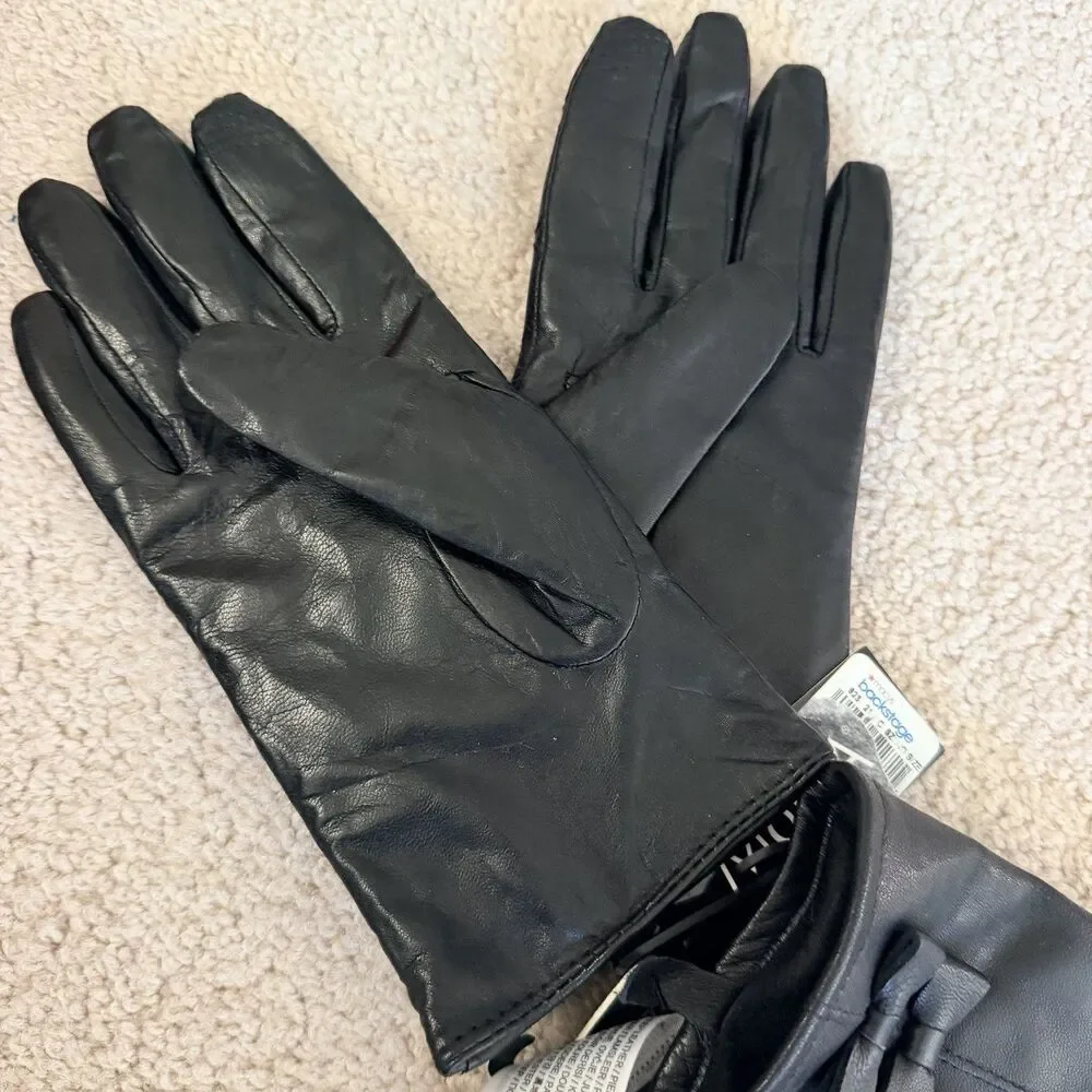 MoDA & Mango Women Black Leather Gloves 2 Pair Lot S S/M NWT Quilted Bow Luxury